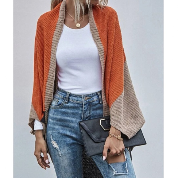 Cozy Color Block Batwing Oversized Open Front Cardigan - Picture 5 of 6